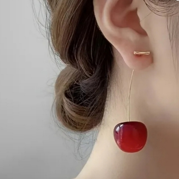 Elegant Red Cherry Drop Earrings - Picture 1 of 4